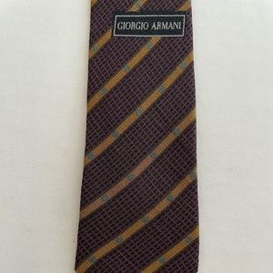 Mens Giorgio Armani Cravatte Tie Burgundy & Gold Stripes